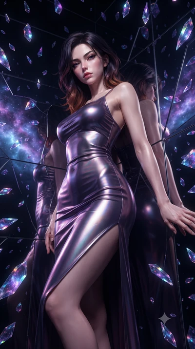score_9, masterpiece, best quality, ultra-detailed, High-budget Anime Keyframe, editorial fashion photography, tasteful artistic composition, realistic cosplay photography, East Asian woman. Low angle cowboy shot filling the entire 9:16 frame with he