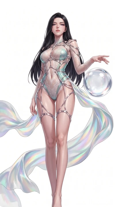 score_9, masterpiece, best quality, ultra-detailed, high-budget anime keyframe, editorial fashion photography, tasteful artistic composition, Korean woman. low angle full-body shot from head to toe showing her feet, filling the entire 9:16 vertical f