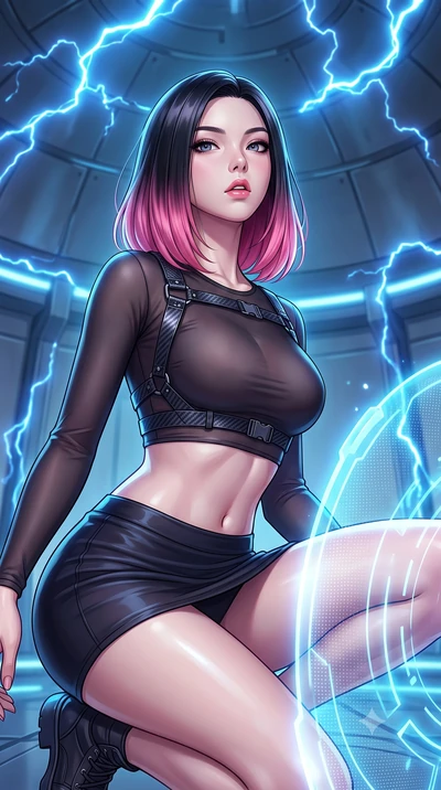 score_9, masterpiece, best quality, ultra-detailed, high-budget anime keyframe, editorial fashion photography, tasteful artistic composition, Korean woman. close-up cowboy shot from the waist and thighs up, the character dominates the composition, fi