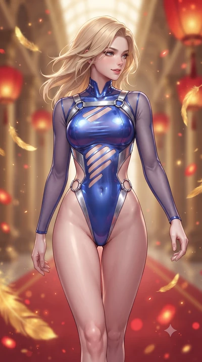 score_9, masterpiece, best quality, ultra-detailed, high-budget anime keyframe, editorial fashion photography, tasteful artistic composition, Caucasian woman. close-up cowboy shot from the waist and thighs up, the character dominates the composition,
