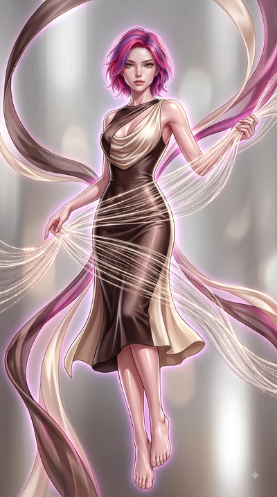 score_9, masterpiece, best quality, ultra-detailed, high-budget anime keyframe, editorial fashion photography, tasteful artistic composition, Caucasian woman. low angle full-body shot from head to toe showing her feet, filling the entire 9:16 vertica