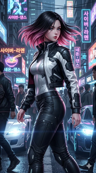 score_9, masterpiece, best quality, ultra-detailed, high-budget anime keyframe, semi-realistic 3D game render, Korean woman. Upper body close-up from the thighs up, character filling the screen for maximum presence. Walking through a crowded street o