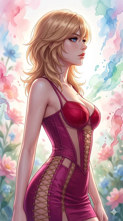 score_9, masterpiece, best quality, ultra-detailed, high-budget anime keyframe, editorial fashion photography, tasteful artistic composition, Korean woman. close-up cowboy shot from the waist and thighs up, the character dominates the composition, fi