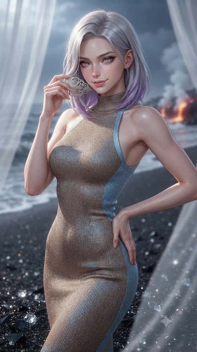 score_9, masterpiece, best quality, ultra-detailed, high-budget anime keyframe, editorial fashion photography, tasteful artistic composition, Caucasian woman, strictly human ears. close-up cowboy shot from the waist and thighs up, the character domin