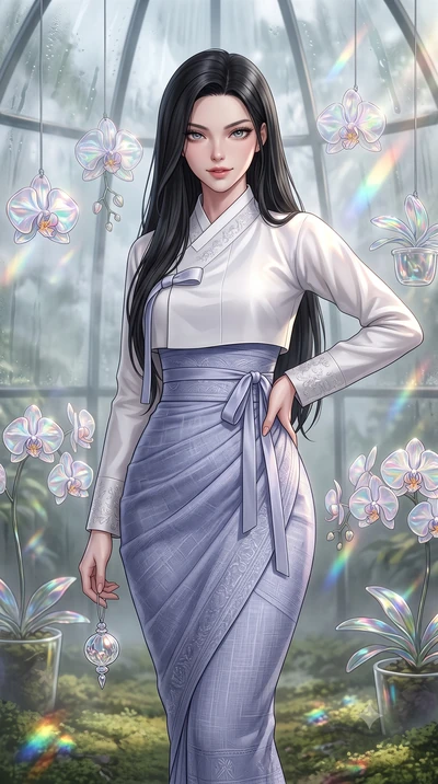 score_9, masterpiece, best quality, ultra-detailed, high-budget anime keyframe, editorial fashion photography, tasteful artistic composition, Korean woman. close-up cowboy shot from the waist and thighs up, the character dominates the composition, fi
