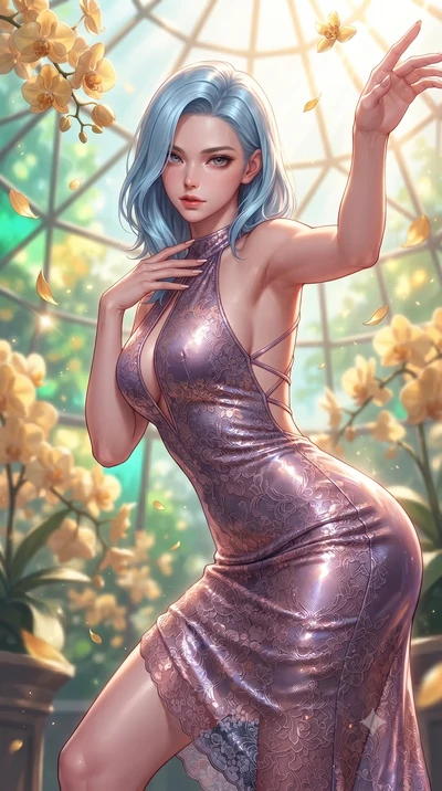 score_9, masterpiece, best quality, ultra-detailed, high-budget anime keyframe, editorial fashion photography, tasteful artistic composition, Korean woman. close-up cowboy shot from the waist and thighs up, the character dominates the composition, fi