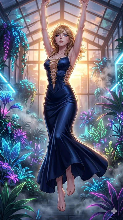 score_9, masterpiece, best quality, ultra-detailed, high-budget anime keyframe, editorial fashion photography, tasteful artistic composition, Korean woman. low angle full-body shot from head to toe showing her feet, filling the entire 9:16 vertical f