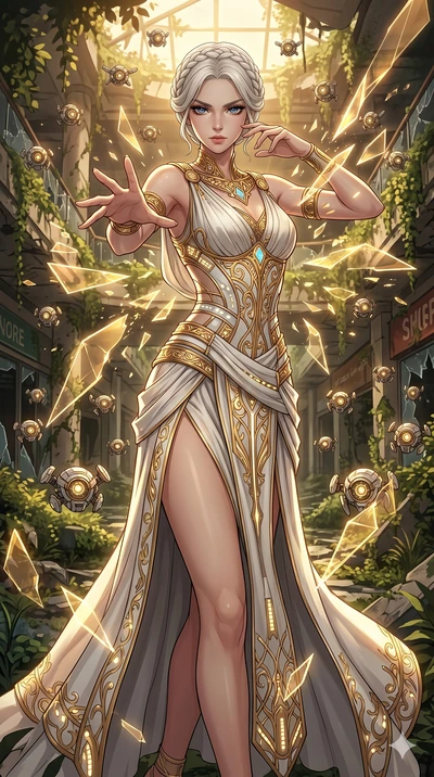 score_9, masterpiece, best quality, ultra-detailed, Set A: High-budget Anime Keyframe, Caucasian (human ears) woman. Upper body close-up from the thighs up, character filling the screen for maximum presence. Theme: Historical Remix. shattering the fa