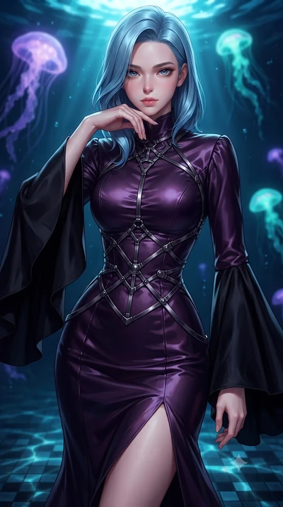 score_9, masterpiece, best quality, ultra-detailed, high-budget anime keyframe, editorial fashion photography, tasteful artistic composition, Korean woman. close-up cowboy shot from the waist and thighs up, the character dominates the composition, fi