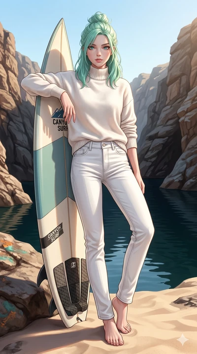 score_9, masterpiece, best quality, ultra-detailed, high-budget anime keyframe, editorial fashion photography, tasteful artistic composition, Japanese woman. low angle full-body shot from head to toe showing her feet, filling the entire 9:16 vertical