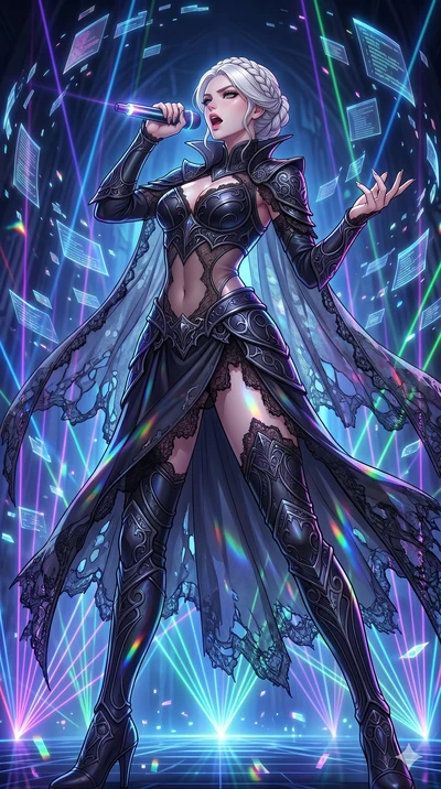 score_9, masterpiece, best quality, ultra-detailed, high-budget anime movie keyframe, cinematic anime lighting, intricate line art, Caucasian (strictly human ears) woman. Low angle cowboy shot filling the entire 9:16 frame with her statuesque presenc