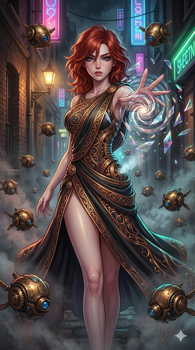 score_9, masterpiece, best quality, ultra-detailed, Set A: High-budget Anime Keyframe, Korean woman. Upper body close-up from the thighs up, character filling the screen for maximum presence. Theme: Urban Decay. shattering the fabric of reality in a 