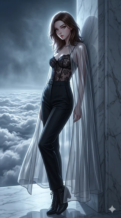 score_9, masterpiece, best quality, ultra-detailed, high-budget anime keyframe, editorial fashion photography, tasteful artistic composition, Korean woman. cowboy shot from the thighs up, character and outfit filling the frame for maximum editorial p