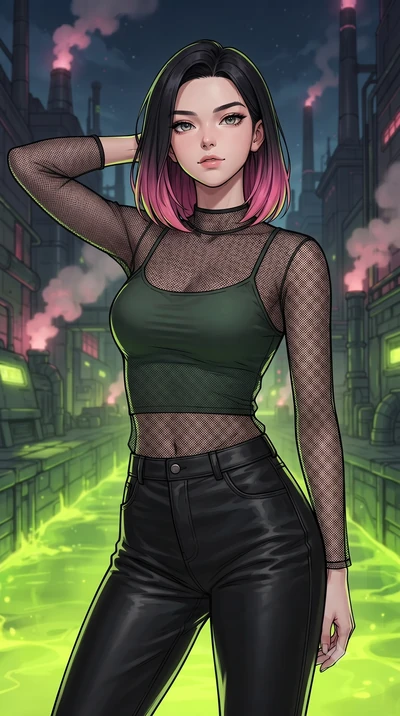 score_9, masterpiece, best quality, ultra-detailed, high-budget anime keyframe, gorgeous anime illustration, with clean line-art and distinct ink outlines, Korean woman. close-up cowboy shot from the waist and thighs up, the character dominates the c