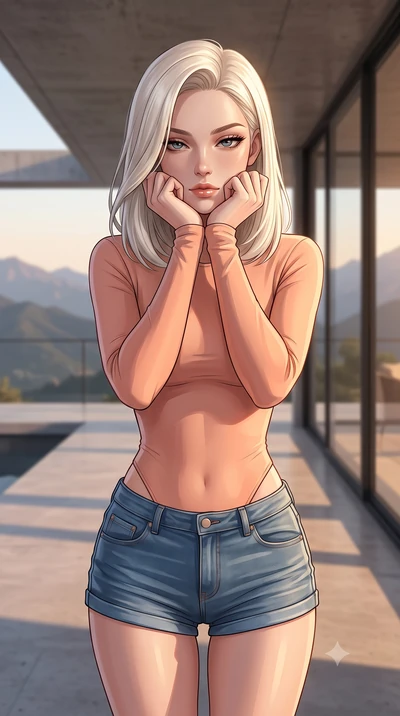 score_9, masterpiece, best quality, ultra-detailed, high-budget anime keyframe, editorial fashion photography, tasteful artistic composition, Caucasian woman woman. close-up cowboy shot from the waist and thighs up, the character dominates the compos