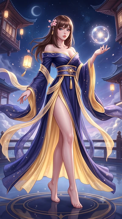 score_9, masterpiece, best quality, ultra-detailed, high-budget anime keyframe, semi-realistic 3D game render, editorial fashion photography, tasteful artistic composition, Korean woman. low angle full-body shot from head to toe showing her feet, fil