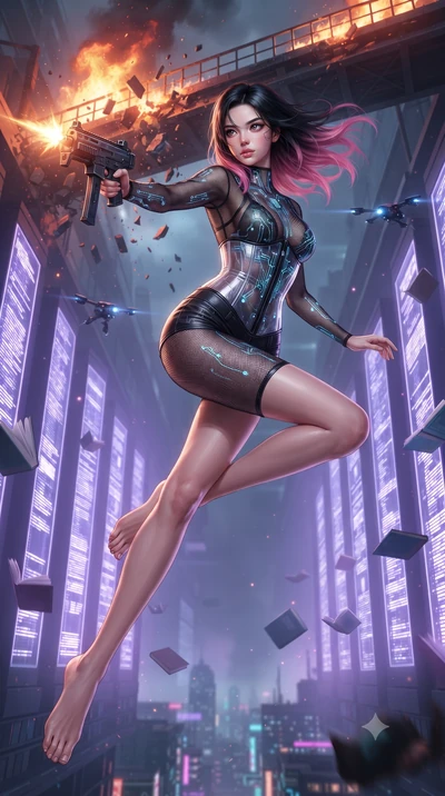 score_9, masterpiece, best quality, ultra-detailed, high-budget anime keyframe, editorial fashion photography, tasteful artistic composition, realistic cosplay photography, Korean woman. low angle full-body shot from head to toe showing her feet, fil