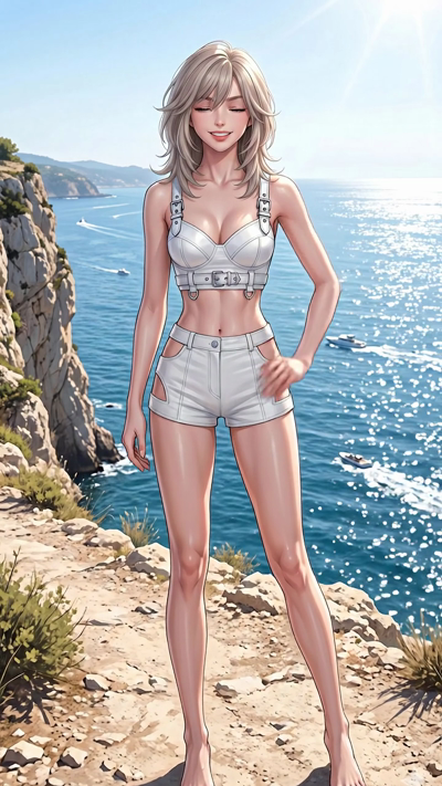 Character blinking, looking at camera with a subtle, natural expression, moving slowly and naturally. Their hair sways gently in a quiet draft of air while maintaining their original pose. The camera executes a very slow, smooth dolly-in. The backgro