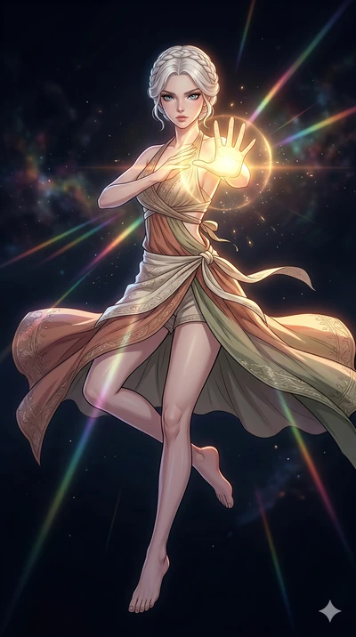 score_9, masterpiece, best quality, ultra-detailed, high-budget anime movie keyframe, cinematic anime lighting, intricate line art, Japanese woman. Mid-air action shot capturing a graceful twist and vertical silhouette. shielding her heart with a glo