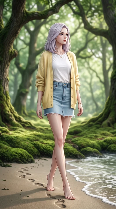 score_9, masterpiece, best quality, ultra-detailed, high-budget anime keyframe, editorial fashion photography, tasteful artistic composition, Caucasian woman woman. low angle full-body shot from head to toe showing her feet, filling the entire 9:16 v