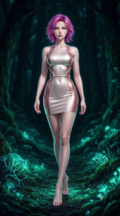 score_9, masterpiece, best quality, ultra-detailed, high-budget anime keyframe, editorial fashion photography, tasteful artistic composition, Caucasian woman. low angle full-body shot from head to toe showing her feet, filling the entire 9:16 vertica