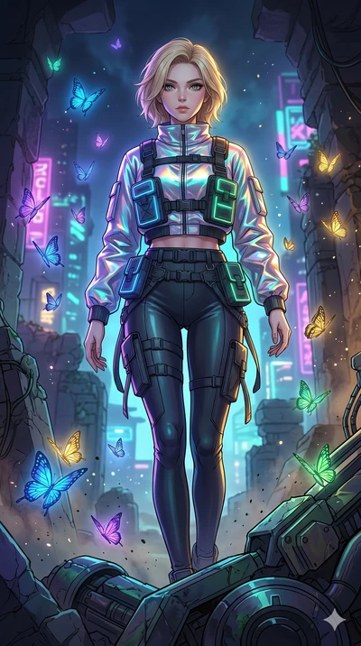 score_9, masterpiece, best quality, ultra-detailed, high-budget anime movie keyframe, cinematic anime lighting, intricate line art, Korean woman. Low angle cowboy shot filling the entire 9:16 frame with her statuesque presence. exploring lost ruins i