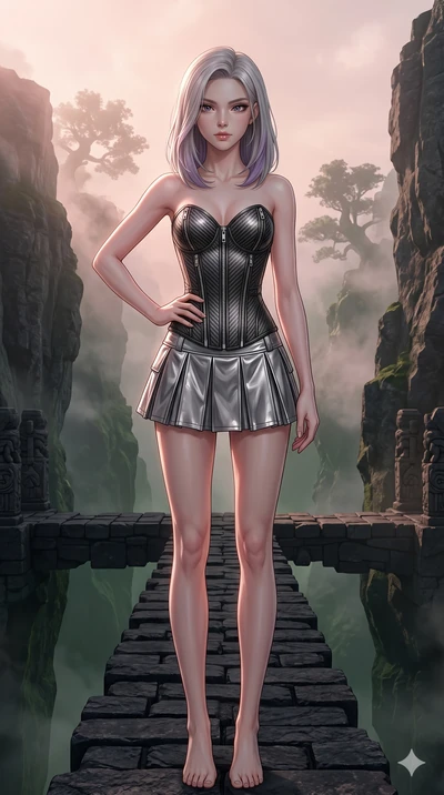 score_9, masterpiece, best quality, ultra-detailed, high-budget anime keyframe, editorial fashion photography, tasteful artistic composition, Caucasian woman, strictly human ears. cowboy shot from the thighs up, character and outfit filling the frame