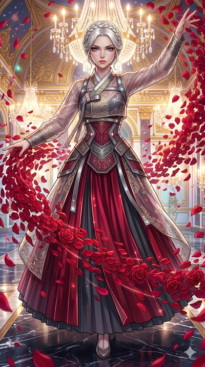 score_9, masterpiece, best quality, ultra-detailed, High-budget Anime Keyframe, beautiful Caucasian anime girl (strictly human ears). Upper body close-up from the thighs up, character filling the screen for maximum presence. Summoning a storm of red 