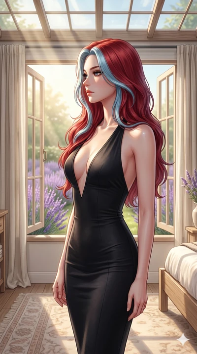 score_9, masterpiece, best quality, ultra-detailed, high-budget anime keyframe, editorial fashion photography, tasteful artistic composition, Caucasian woman, strictly human ears. cowboy shot from the thighs up, character and outfit filling the frame