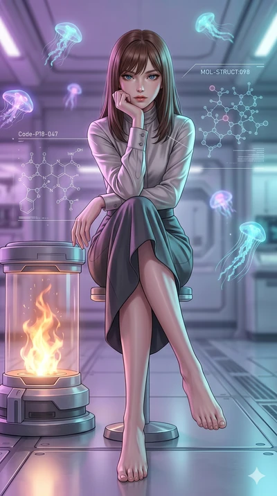 score_9, masterpiece, best quality, ultra-detailed, high-budget anime keyframe, editorial fashion photography, tasteful artistic composition, Korean woman. low angle full-body shot from head to toe showing her feet, filling the entire 9:16 vertical f