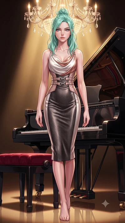 score_9, masterpiece, best quality, ultra-detailed, high-budget anime keyframe, editorial fashion photography, tasteful artistic composition, Japanese woman. low angle full-body shot from head to toe showing her feet, filling the entire 9:16 vertical