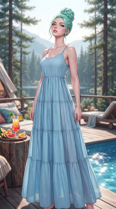score_9, masterpiece, best quality, ultra-detailed, high-budget anime keyframe, editorial fashion photography, tasteful artistic composition, Japanese woman. low angle full-body shot from head to toe showing her feet, filling the entire 9:16 vertical