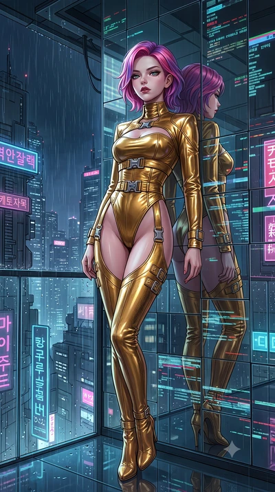 score_9, masterpiece, best quality, ultra-detailed, High-budget Anime Keyframe, Caucasian woman, strictly human ears. Low angle cowboy shot filling the entire 9:16 frame with her statuesque presence. Scenario 299: leaning back against a wall of virtu