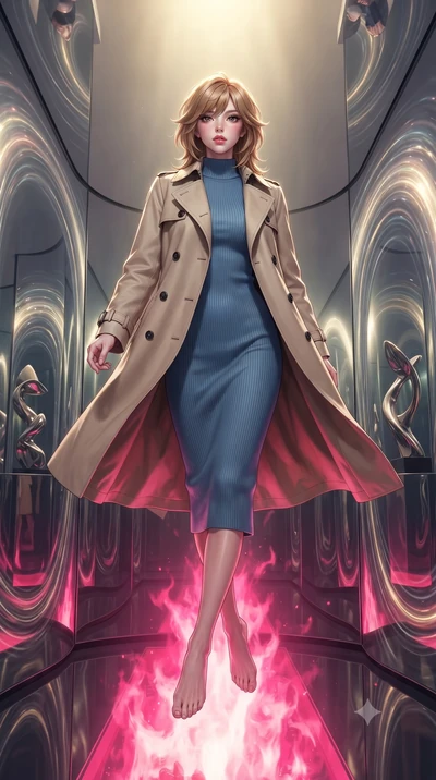 score_9, masterpiece, best quality, ultra-detailed, high-budget anime keyframe, editorial fashion photography, tasteful artistic composition, Korean woman. low angle full-body shot from head to toe showing her feet, filling the entire 9:16 vertical f