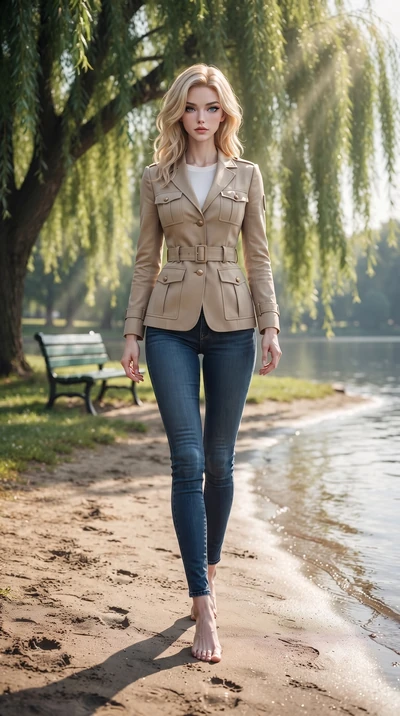 score_9, masterpiece, best quality, ultra-detailed, high-budget anime keyframe, editorial fashion photography, tasteful artistic composition, Caucasian woman woman. low angle full-body shot from head to toe showing her feet, filling the entire 9:16 v