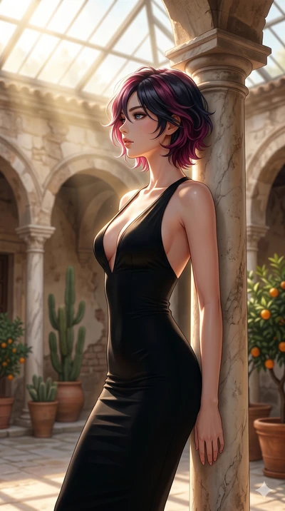 score_9, masterpiece, best quality, ultra-detailed, high-budget anime keyframe, editorial fashion photography, tasteful artistic composition, Korean woman. cowboy shot from the thighs up, character and outfit filling the frame for maximum editorial p