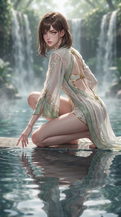 score_9, masterpiece, best quality, ultra-detailed, high-budget anime keyframe, editorial fashion photography, tasteful artistic composition, Korean woman. low angle full-body shot from head to toe showing her feet, filling the entire 9:16 vertical f