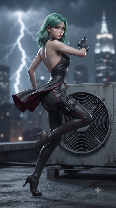 score_9, masterpiece, best quality, ultra-detailed, high-budget anime keyframe, editorial fashion photography, tasteful artistic composition, Japanese woman. low angle full-body shot from head to toe showing her feet, filling the entire 9:16 vertical