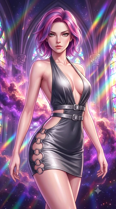 score_9, masterpiece, best quality, ultra-detailed, high-budget anime keyframe, editorial fashion photography, tasteful artistic composition, Caucasian woman. close-up cowboy shot from the waist and thighs up, the character dominates the composition,
