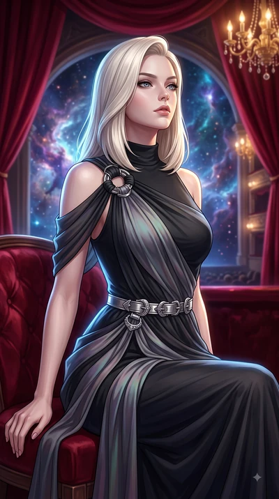 score_9, masterpiece, best quality, ultra-detailed, high-budget anime keyframe, editorial fashion photography, tasteful artistic composition, Caucasian woman. close-up cowboy shot from the waist and thighs up, the character dominates the composition,