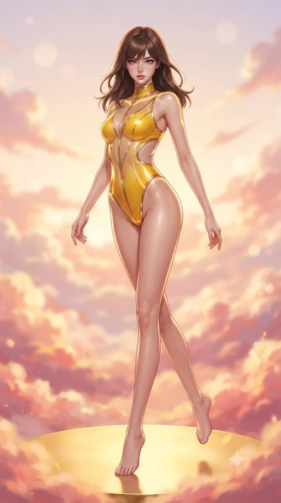 score_9, masterpiece, best quality, ultra-detailed, high-budget anime keyframe, editorial fashion photography, tasteful artistic composition, Korean woman. low angle full-body shot from head to toe showing her feet, filling the entire 9:16 vertical f