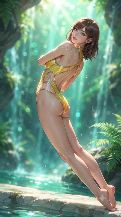 score_9, masterpiece, best quality, ultra-detailed, high-budget anime keyframe, editorial fashion photography, tasteful artistic composition, Korean woman. low angle full-body shot from head to toe showing her feet, filling the entire 9:16 vertical f