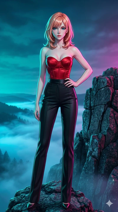score_9, masterpiece, best quality, ultra-detailed, high-budget anime keyframe, editorial fashion photography, tasteful artistic composition, Japanese woman. cowboy shot from the thighs up, character and outfit filling the frame for maximum editorial