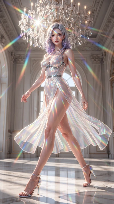 score_9, masterpiece, best quality, ultra-detailed, high-budget anime keyframe, editorial fashion photography, tasteful artistic composition, Caucasian woman. low angle full-body shot from head to toe showing her feet, filling the entire 9:16 vertica