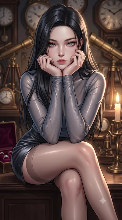 score_9, masterpiece, best quality, ultra-detailed, high-budget anime keyframe, editorial fashion photography, tasteful artistic composition, Korean woman. close-up cowboy shot from the waist and thighs up, the character dominates the composition, fi