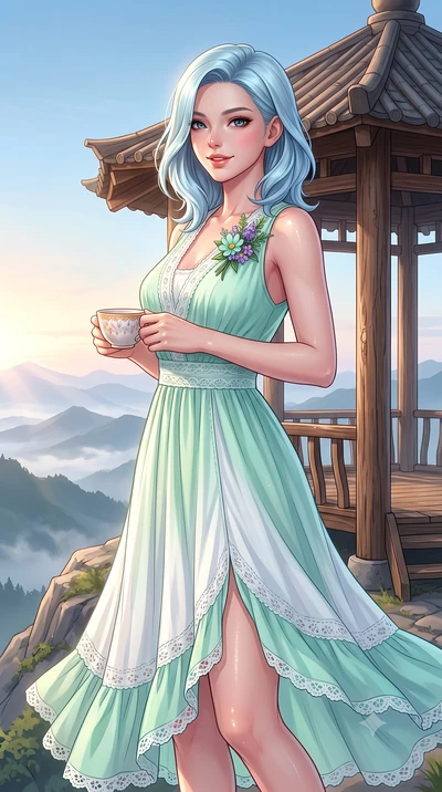 score_9, masterpiece, best quality, ultra-detailed, high-budget anime keyframe, semi-realistic 3D game render, editorial fashion photography, tasteful artistic composition, Korean woman. close-up cowboy shot from the waist and thighs up, the characte