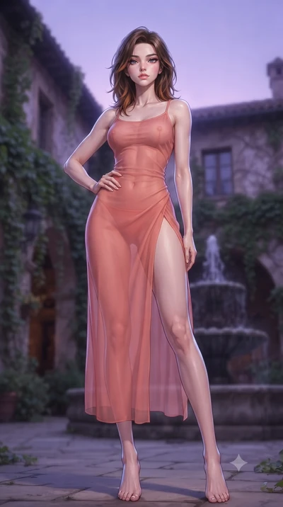 score_9, masterpiece, best quality, ultra-detailed, high-budget anime keyframe, editorial fashion photography, tasteful artistic composition, Korean woman. low angle full-body shot from head to toe showing her feet, filling the entire 9:16 vertical f