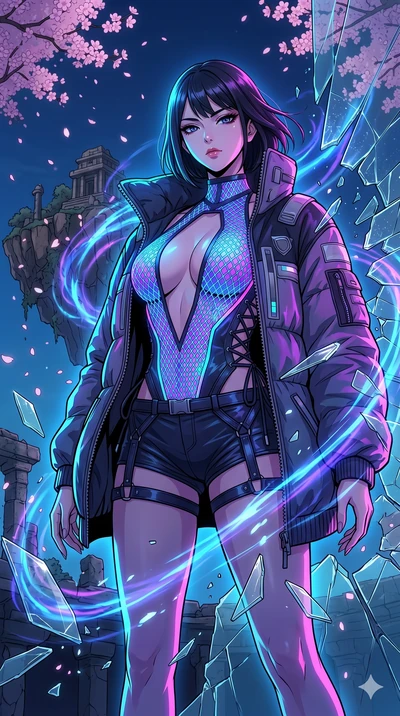 score_9, masterpiece, best quality, ultra-detailed, High-budget Anime Keyframe, vibrant colors, fluid line-art, expressive lighting, cinematic composition, Ufotable-style visual effects, top-tier animation quality, Japanese woman with delicate and el