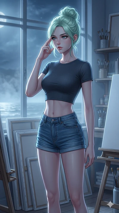 score_9, masterpiece, best quality, ultra-detailed, high-budget anime keyframe, editorial fashion photography, tasteful artistic composition, Japanese woman. cowboy shot from the thighs up, character and outfit filling the frame for maximum editorial
