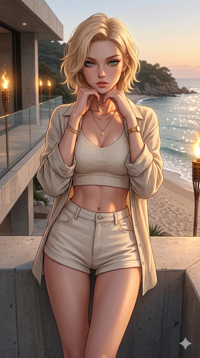score_9, masterpiece, best quality, ultra-detailed, high-budget anime keyframe, editorial fashion photography, tasteful artistic composition, Caucasian woman, strictly human ears. cowboy shot from the thighs up, character and outfit filling the frame